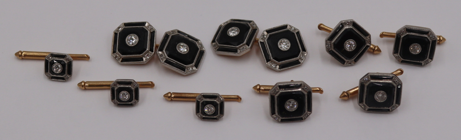 JEWELRY. 9 PC. MEN'S ART DECO