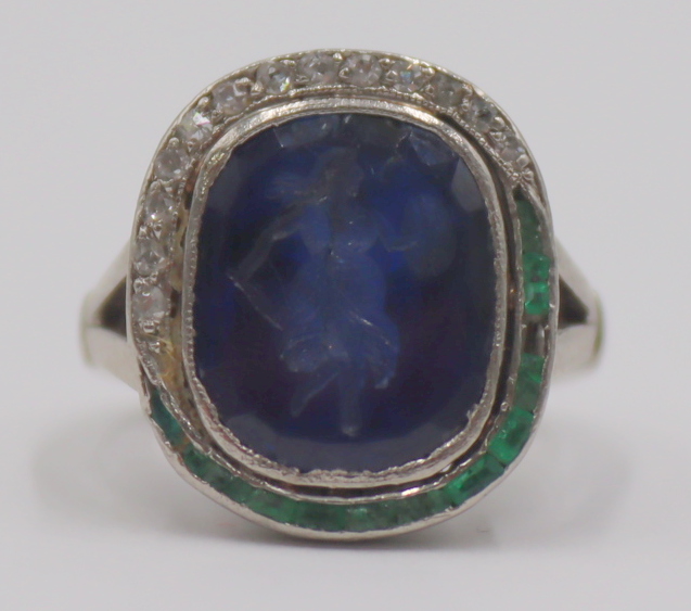 JEWELRY. ANTIQUE CARVED SAPPHIRE