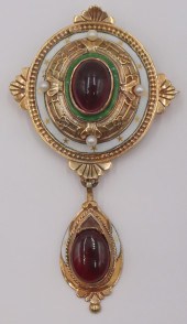 JEWELRY. ANTIQUE ENAMELED 9CT