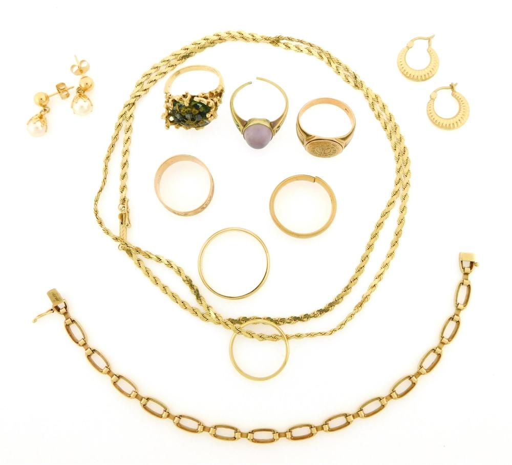 JEWELRY: ASSORTED GOLD, TEN PIECES,