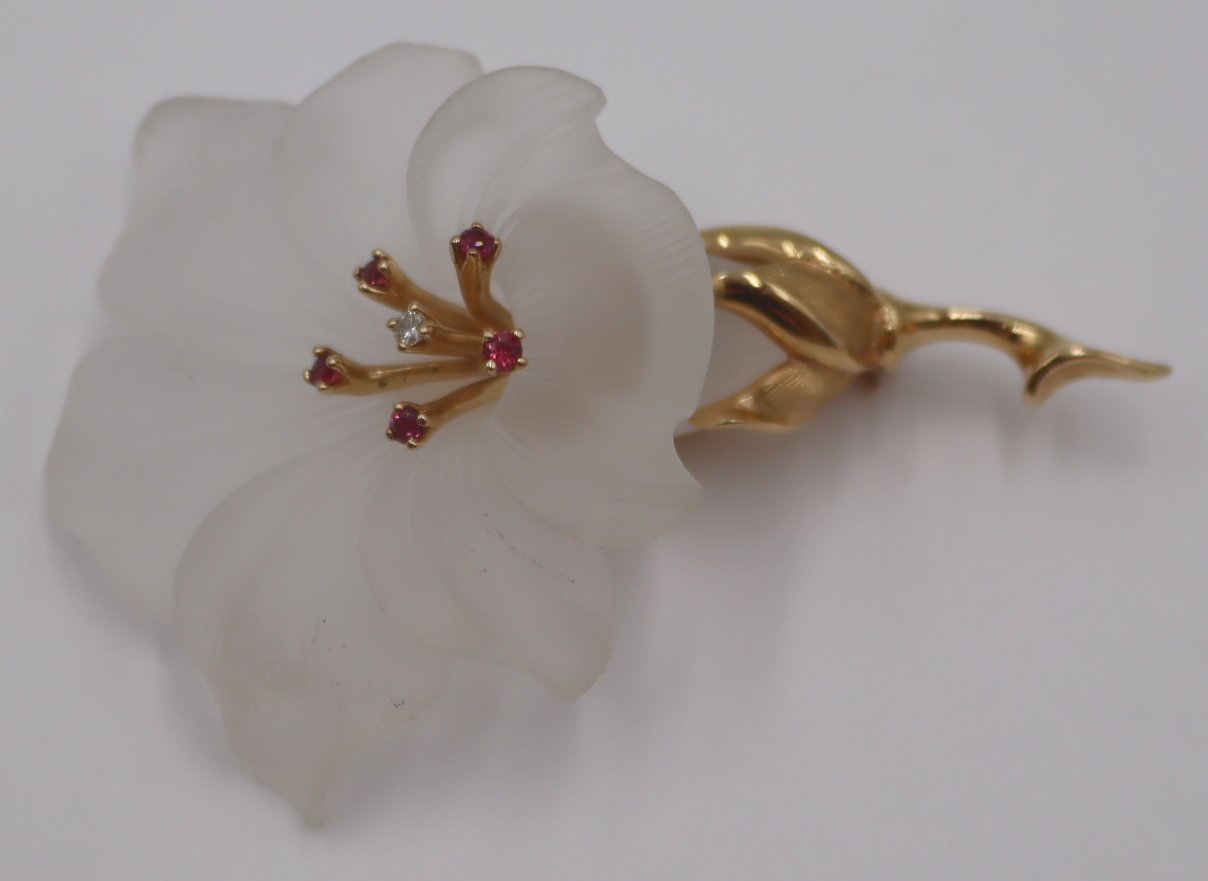 JEWELRY. BAUM F 14KT GOLD, CRYSTAL,