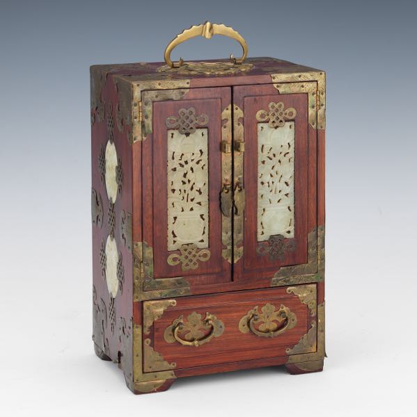 JEWELRY BOX WITH JADE INLAY 12"H