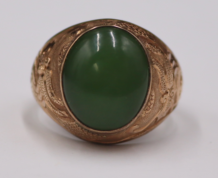JEWELRY. CHINESE 14KT GOLD AND JADE