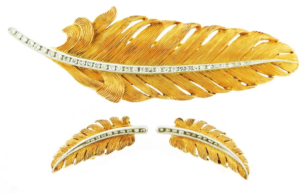 JEWELRY: DIAMOND FEATHER BROOCH AND
