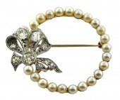 JEWELRY: EDWARDIAN PEARL & DIA
