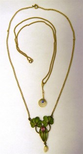 JEWELRY: Enameled amethyst and