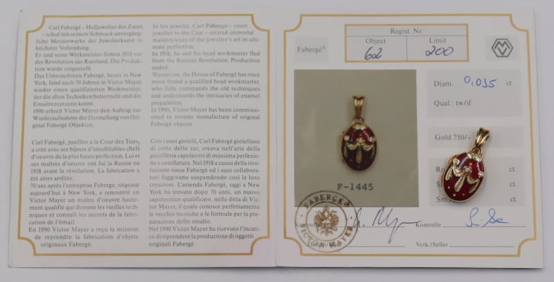 JEWELRY. FABERGE 18KT GOLD,
