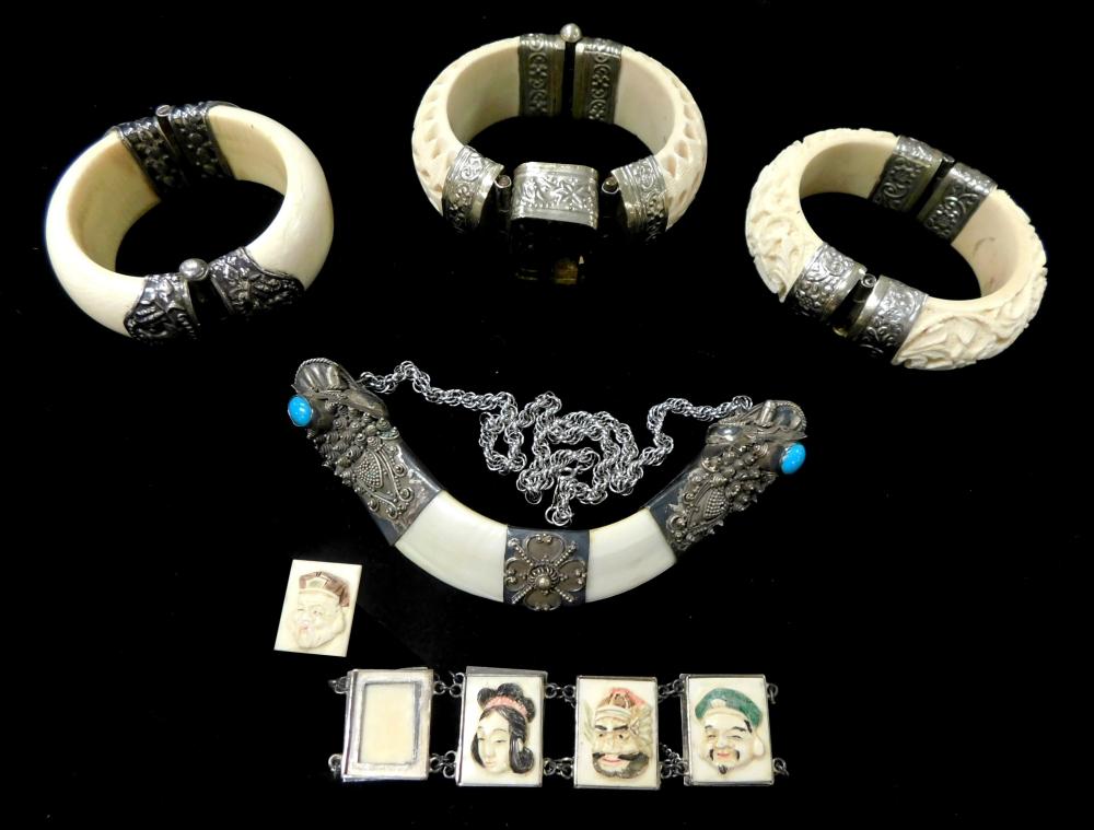 JEWELRY: FIVE IVORY, BONE AND IVORY