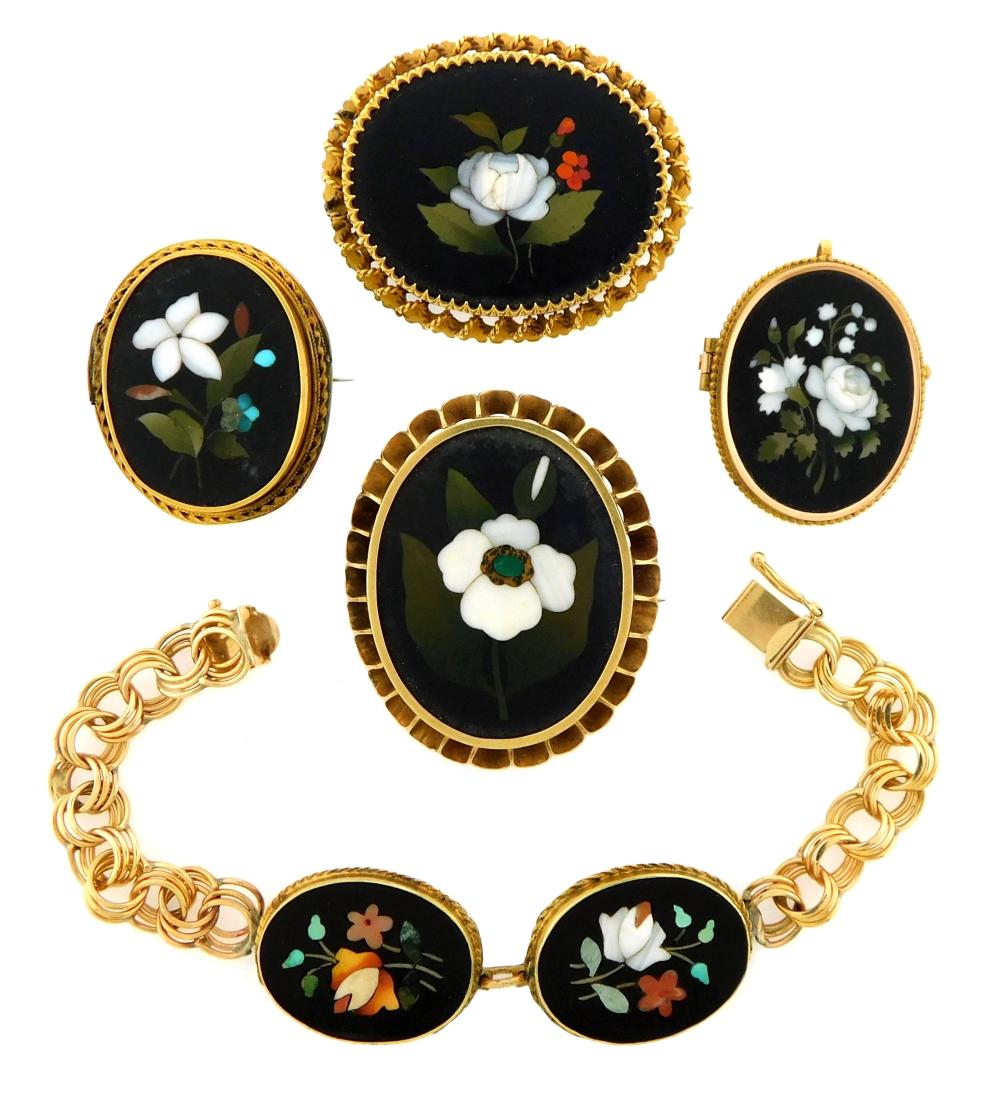 JEWELRY: FIVE PIECES OF PIETRA DURA