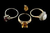 JEWELRY: FOUR GOLD AND GEMSTON