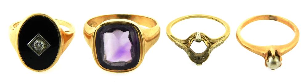 JEWELRY: FOUR GOLD RINGS: ONE