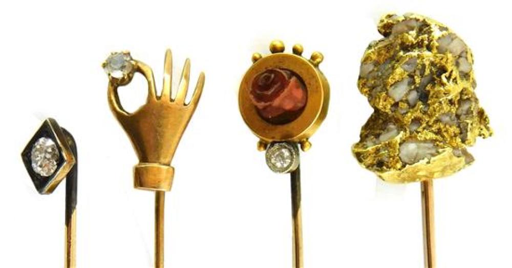 JEWELRY: FOUR STICK PINS, ALL