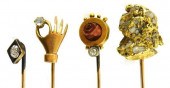 JEWELRY: FOUR STICK PINS, ALL