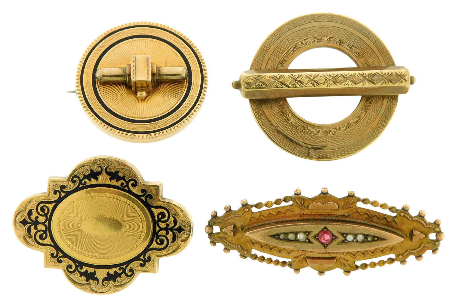 JEWELRY: FOUR VICTORIAN BROOCHES,