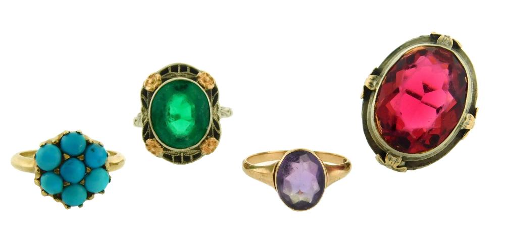 JEWELRY: FOUR VINTAGE RINGS,