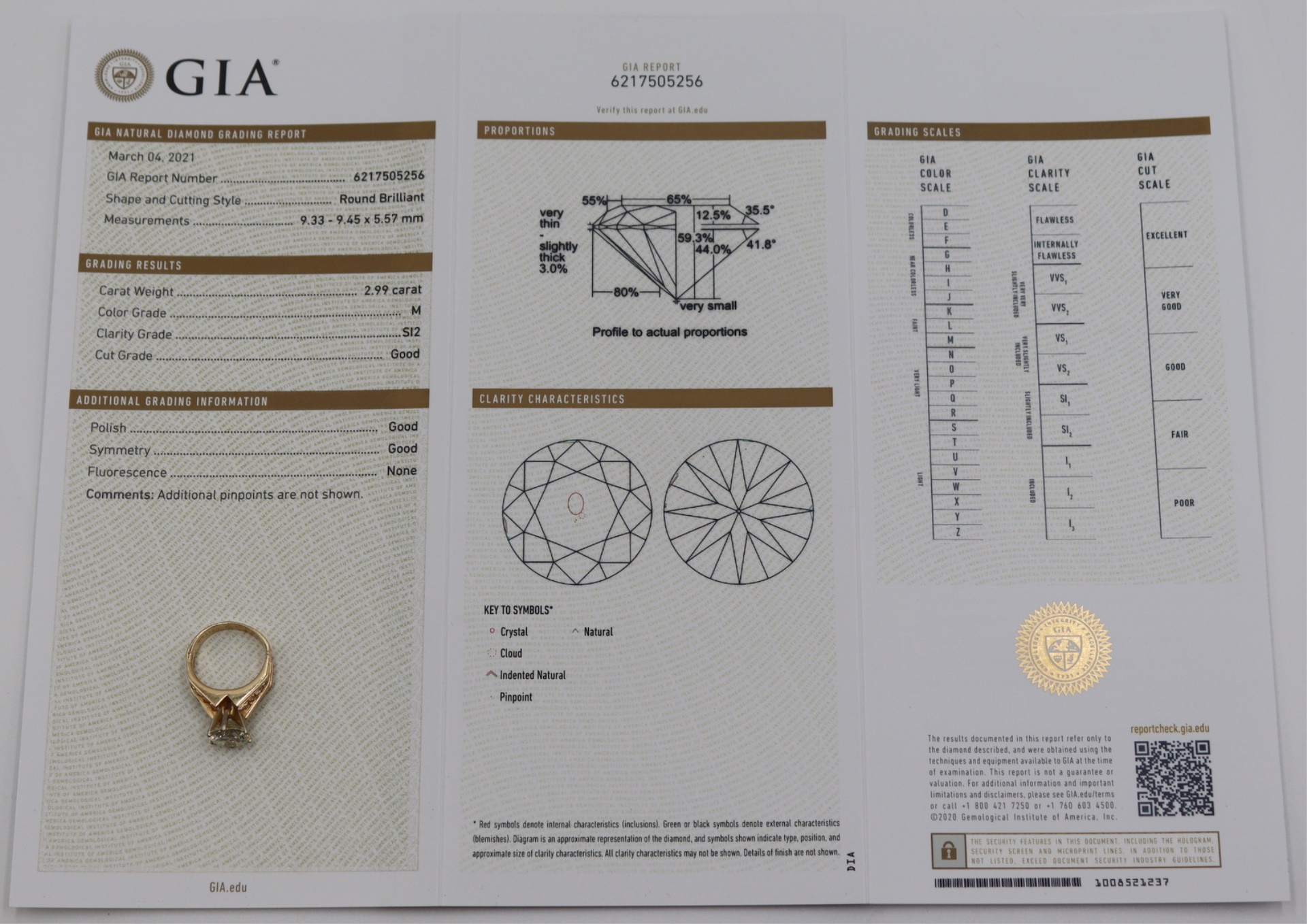 JEWELRY. GIA 2.99CT RBC DIAMOND,