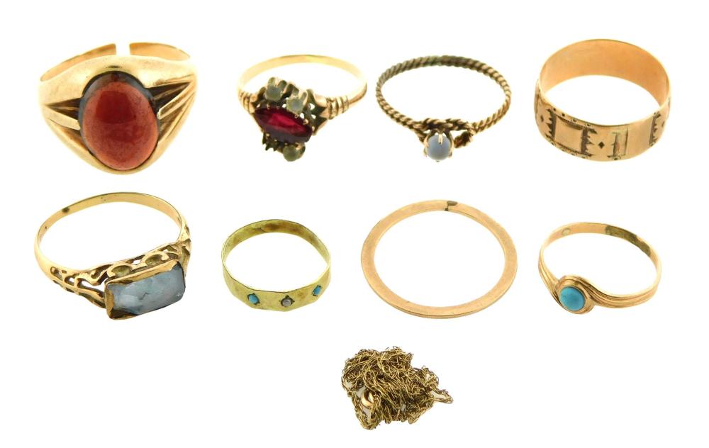 JEWELRY: NINE PIECES OF TESTED