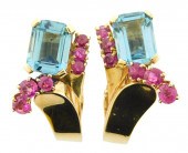 JEWELRY: PAIR OF 14K AQUAMARIN