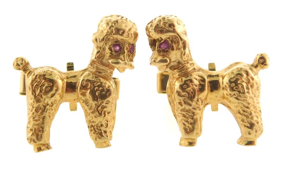 JEWELRY: PAIR OF 14K POODLE