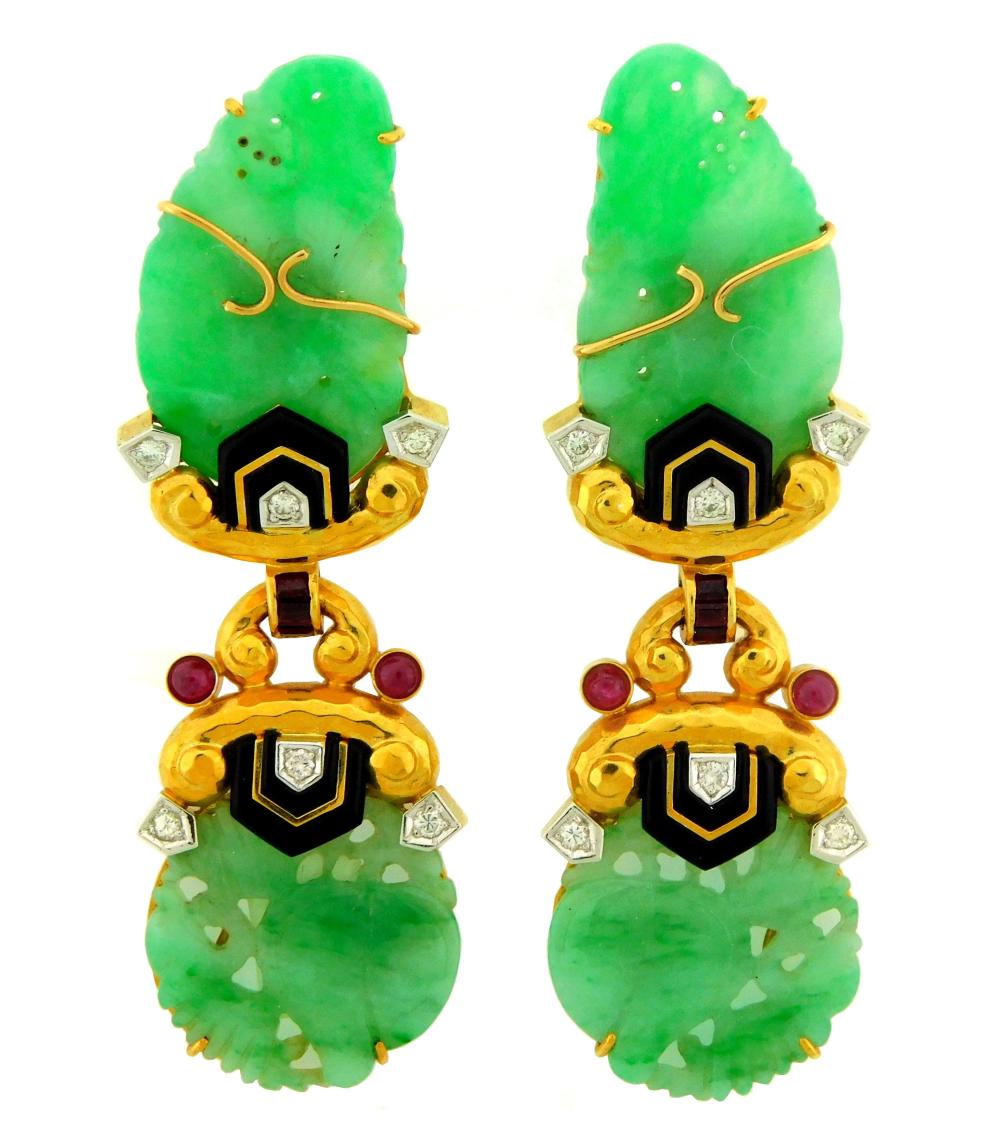JEWELRY: PAIR OF 18K JADEITE,