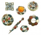 JEWELRY: SCOTTISH AGATE PINS,