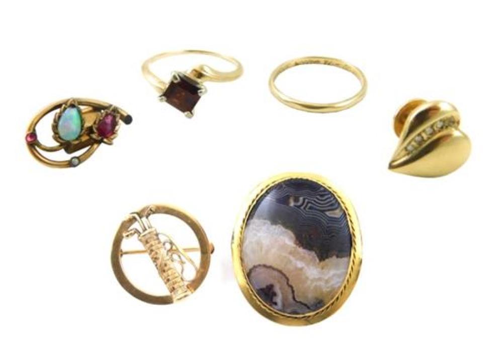 JEWELRY: SIX 14K GOLD ITEMS,