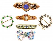 JEWELRY: SIX GOLD VINTAGE PINS