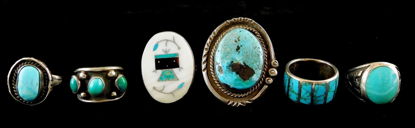 JEWELRY: SIX SOUTHWEST RINGS,