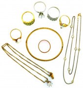 JEWELRY: TEN GOLD ITEMS: STAMP