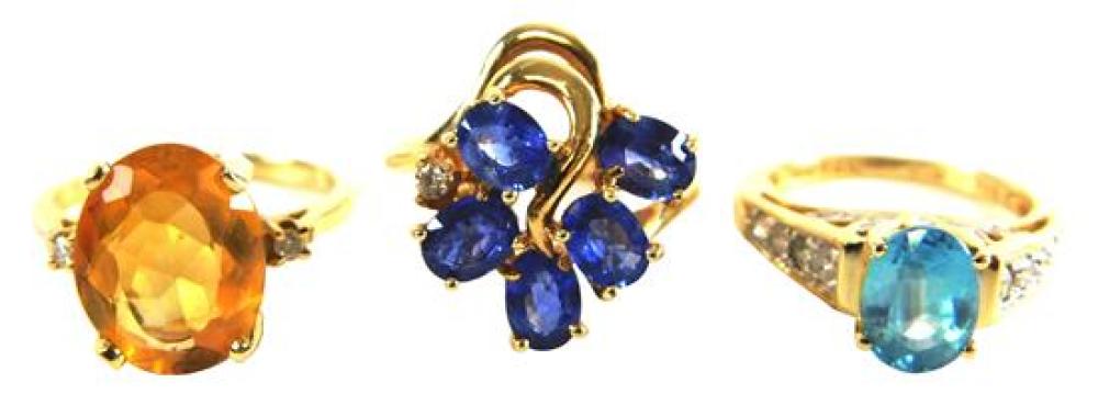 JEWELRY: THREE 14K GEMSTONE