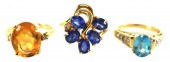 JEWELRY: THREE 14K GEMSTONE RI