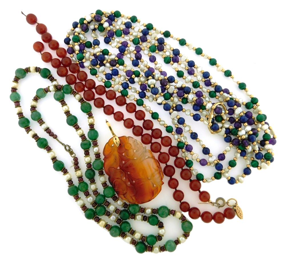 JEWELRY: THREE GEMSTONE, GOLD AND