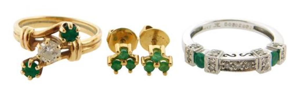 JEWELRY: THREE PIECES OF EMERALD