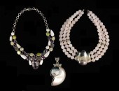 JEWELRY: THREE SILVER AND GEMS