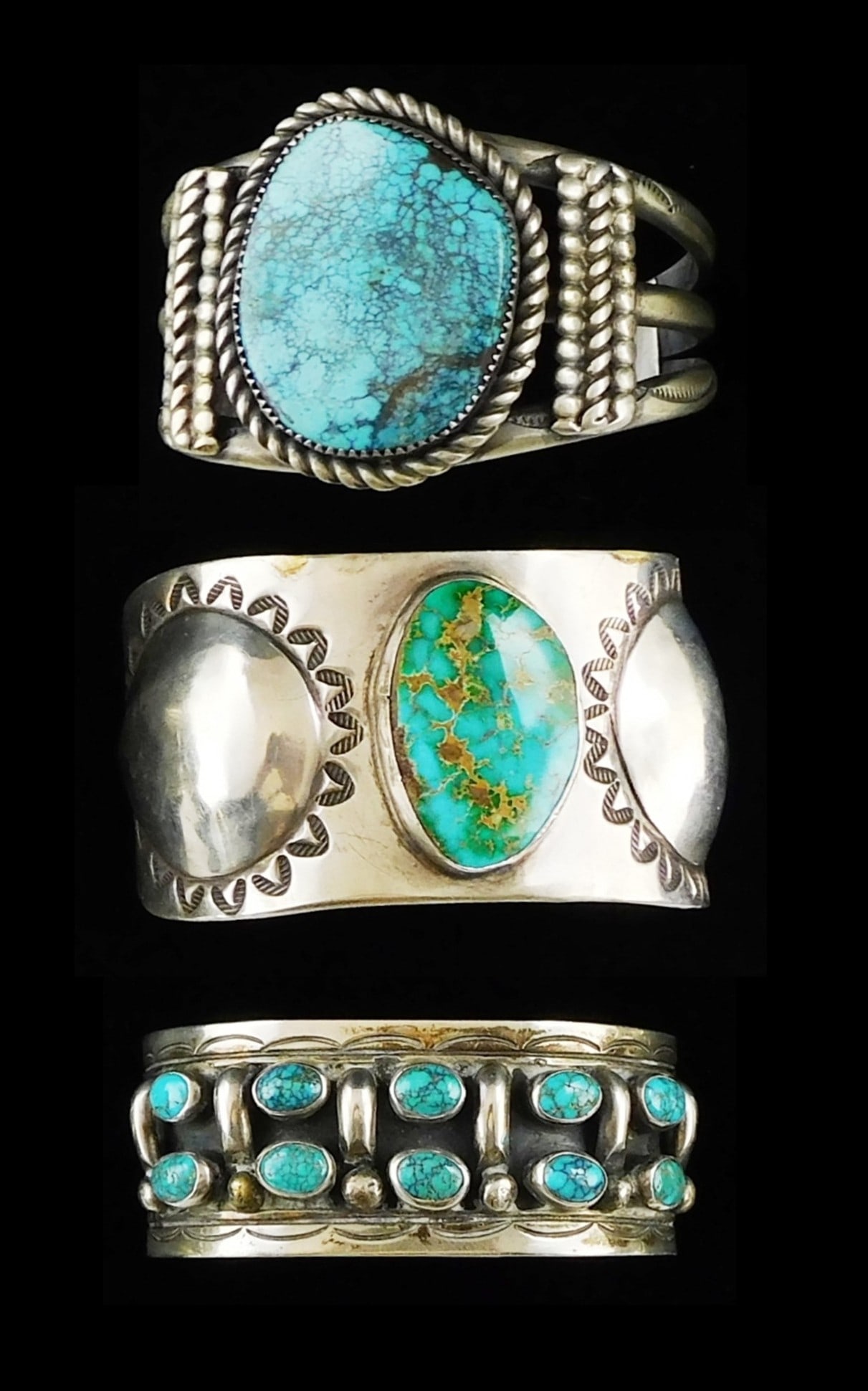 JEWELRY: THREE SOUTHWEST BRACELETS,