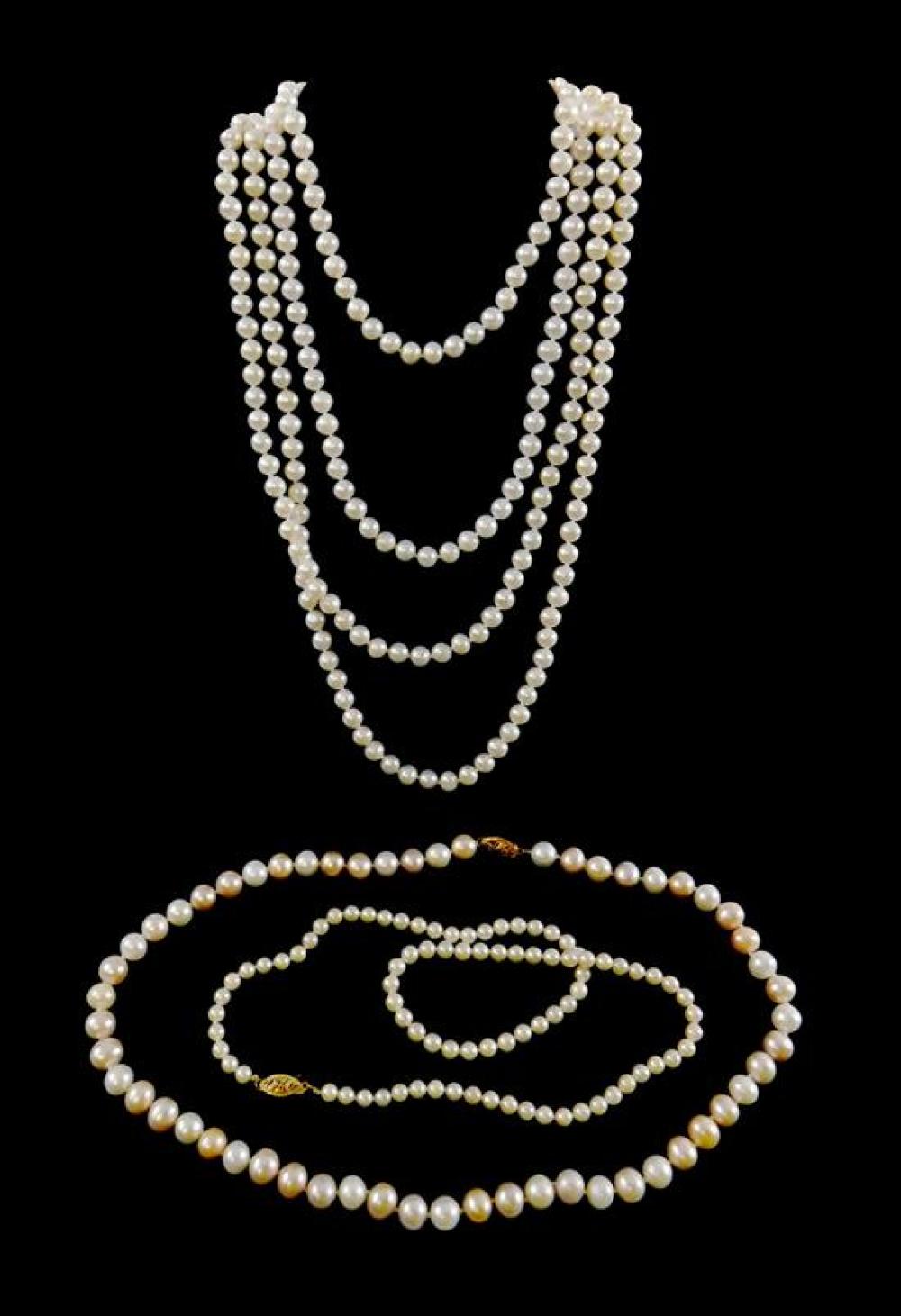 JEWELRY: THREE STRANDS OF PEARLS,