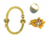 JEWELRY: THREE VINTAGE YELLOW