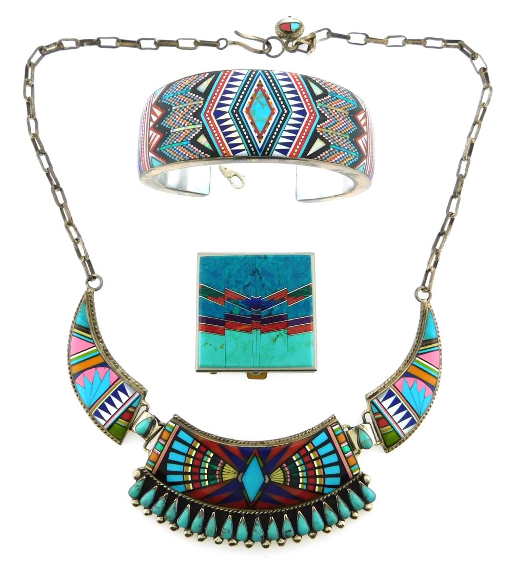 JEWELRY: THREE ZUNI STYLE INLAY