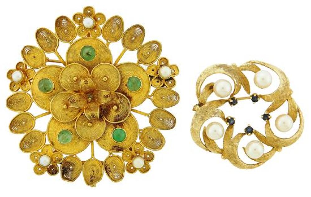 JEWELRY: TWO 14K GOLD BROOCHES: