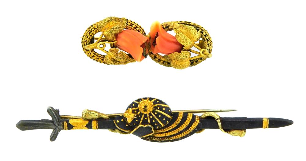 JEWELRY: TWO VINTAGE PINS: TWO OVAL