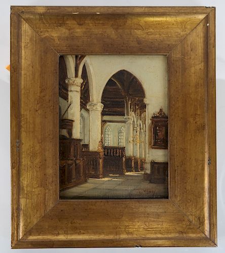 J.M. BREN: EDAM CHURCH - OIL ON