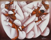 JN LOUISIUS, FIGURES, OIL ON C