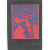 JOAN MIRO, FEMME, 1938, LINOCU