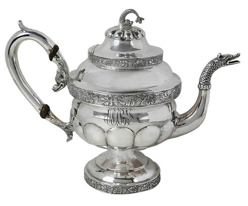 JOHN EWAN COIN SILVER TEAPOT,