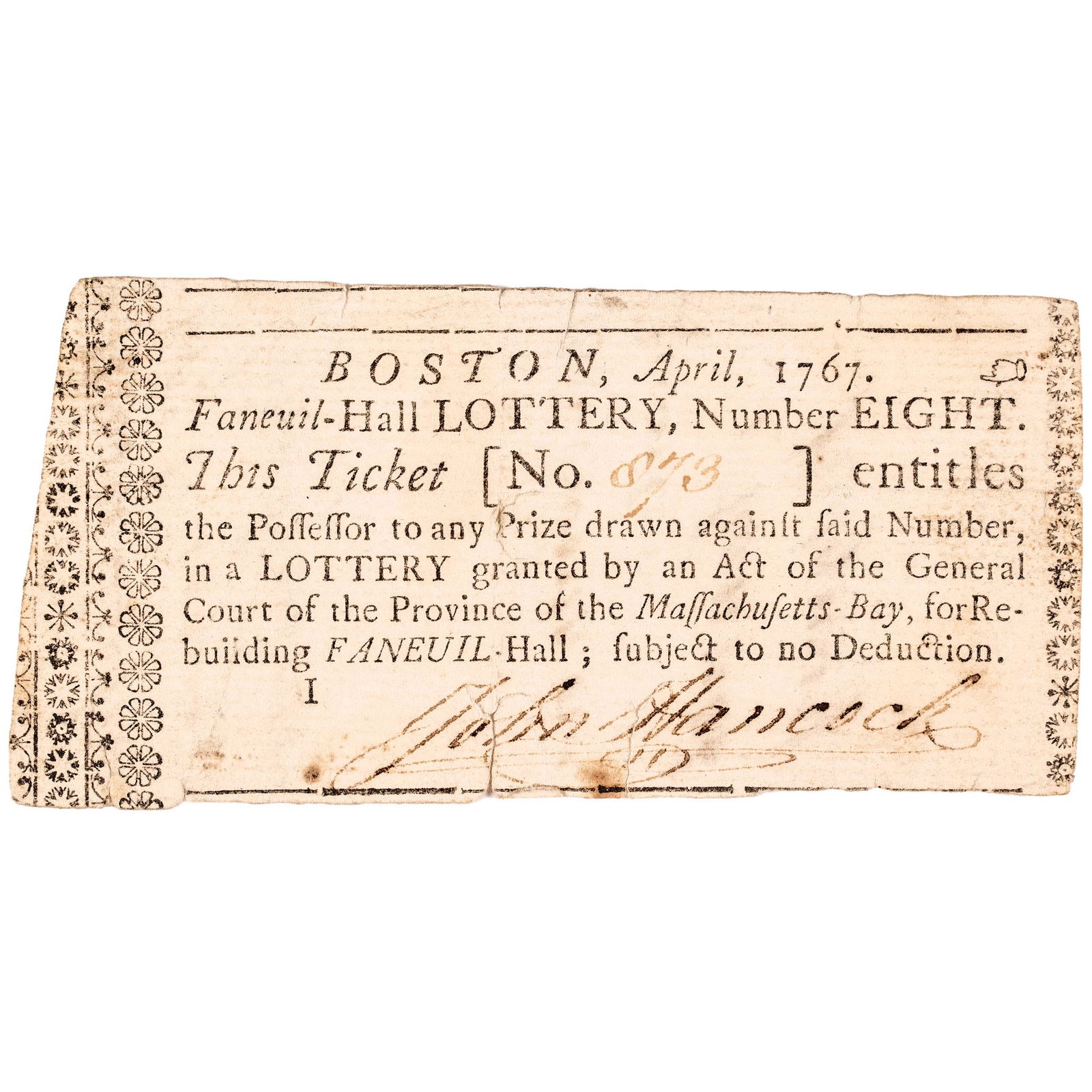 JOHN HANCOCK SIGNED 1767