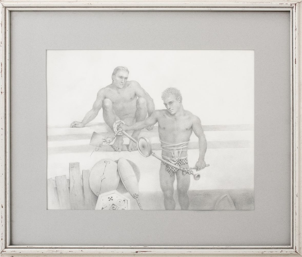 JOHN LEAR TWO MEN GRAPHITE ON PAPER