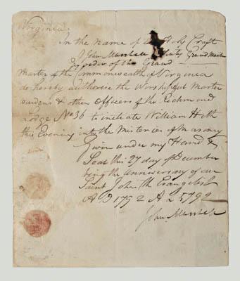 John Marshall Masonic letter,