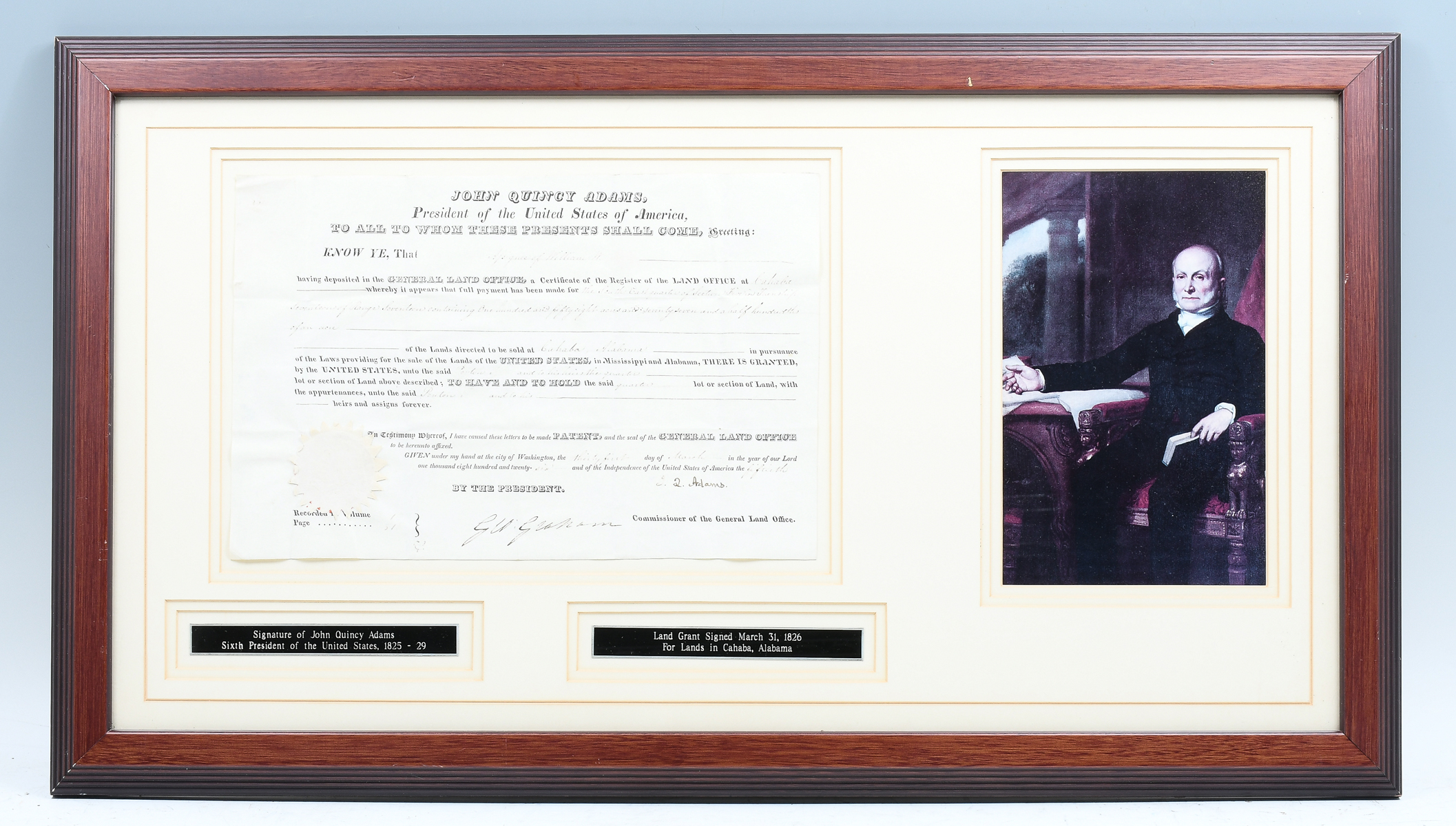 JOHN QUINCY ADAMS SIGNED LAND GRANT