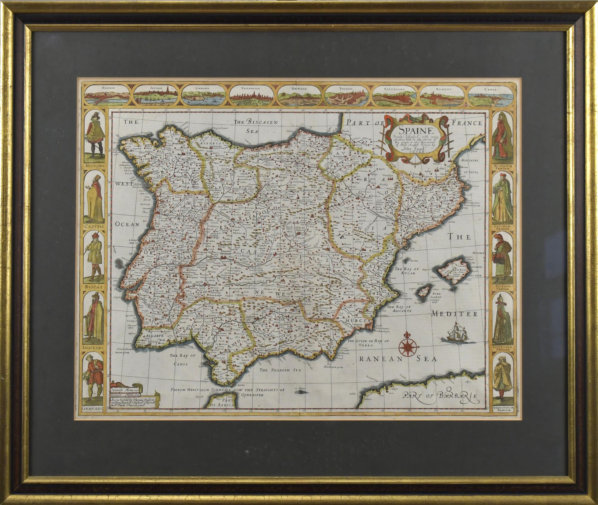 JOHN SPEED 17TH C. MAP, SPAIN. John