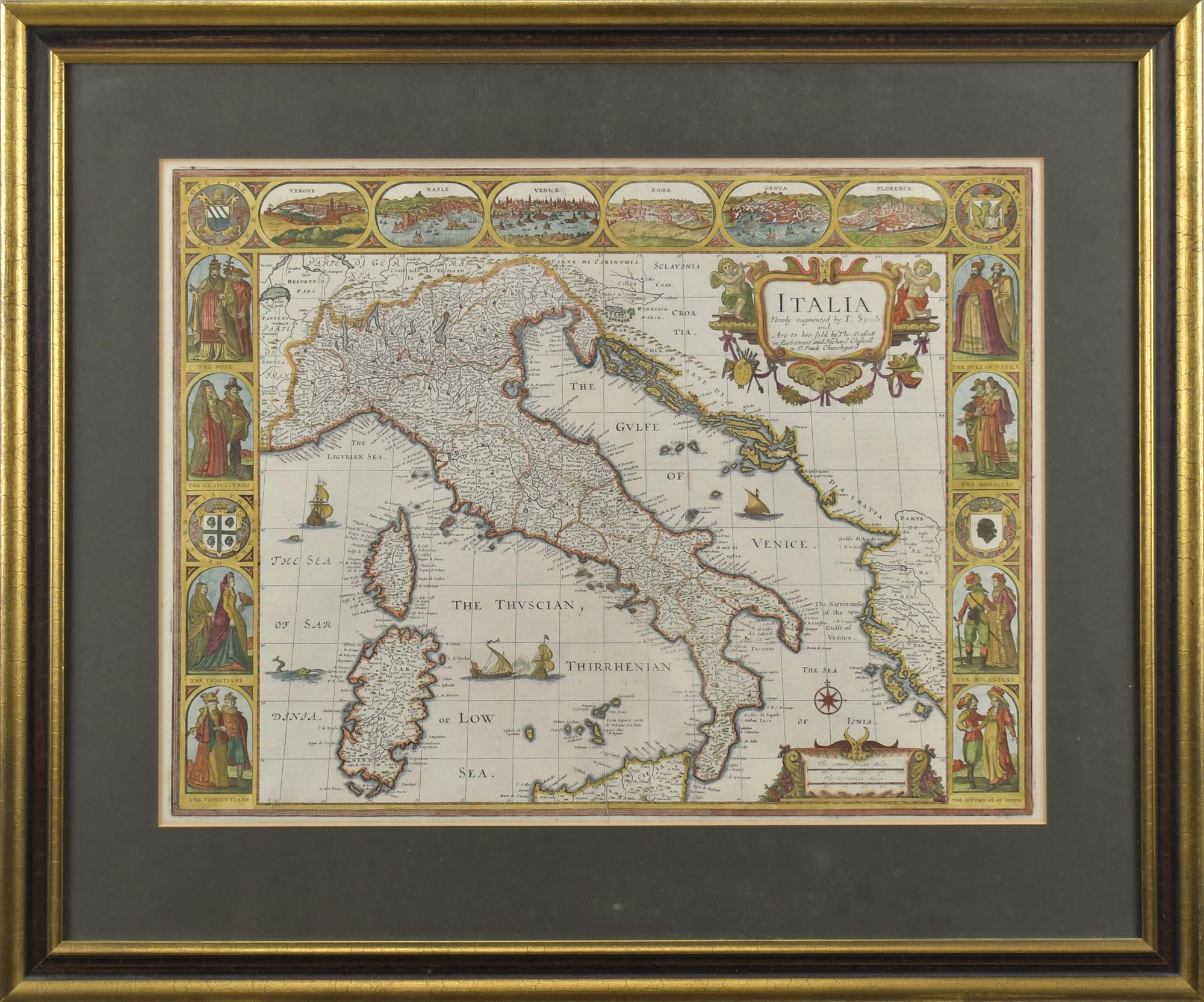 JOHN SPEED 17TH C. MAP, ITALY. John
